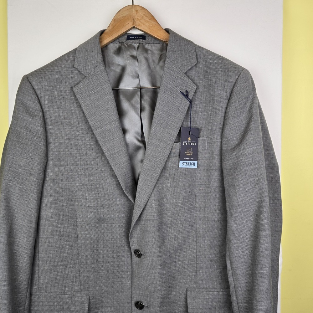 Stafford Hopsack Blazer 42R Gray Classic Fit Wool Blend New